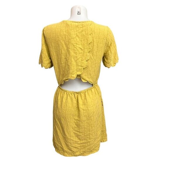 Anthro Broadway & Broome Mustard Silk Crepe Mini Shift Dress Cut Out Back sz 6 - Picture 5 of 11